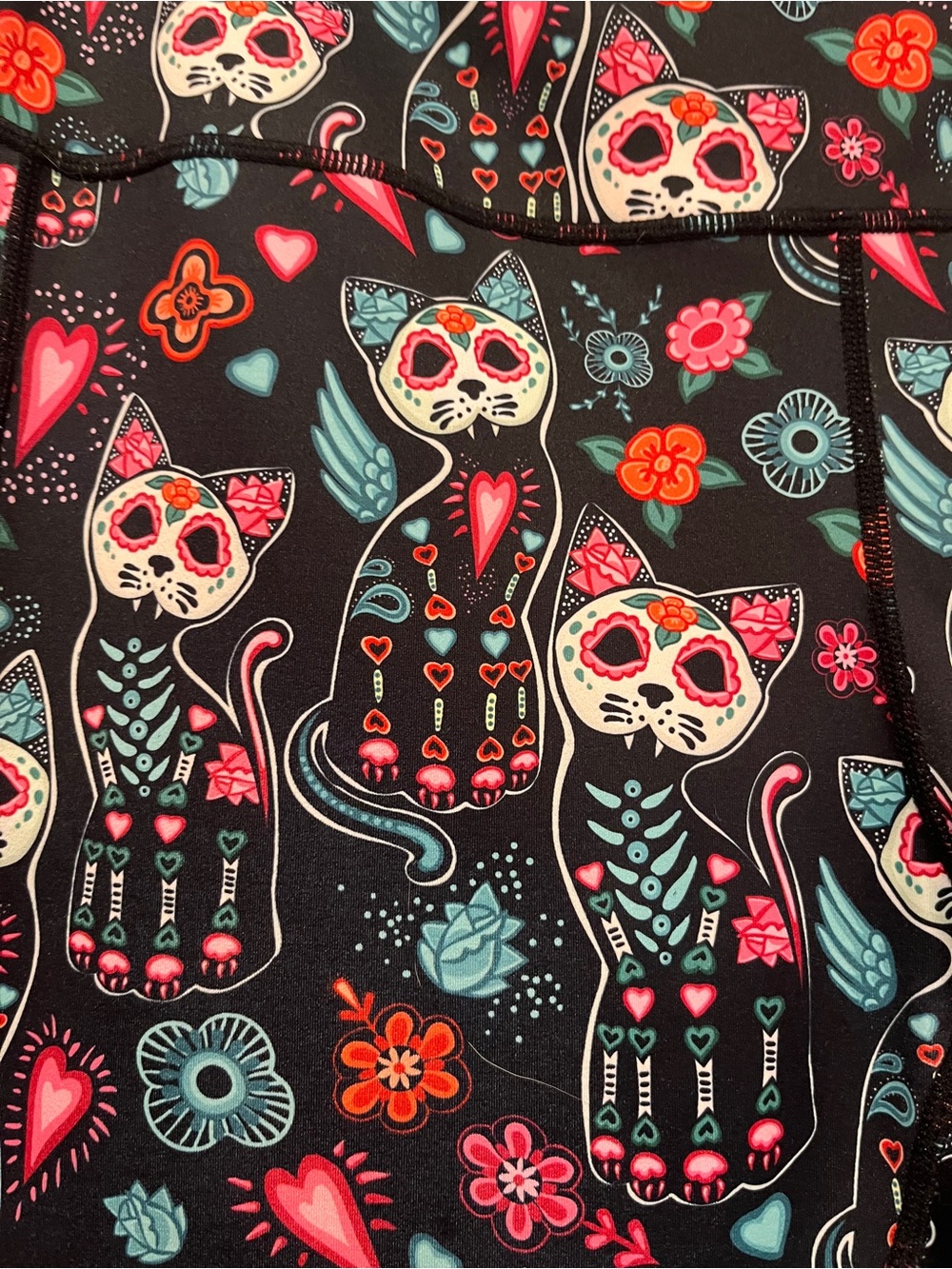 Constantly Varied Gear Black skeleton Cat Print Active Capri Leggings. PLUS - Picture 3 of 7